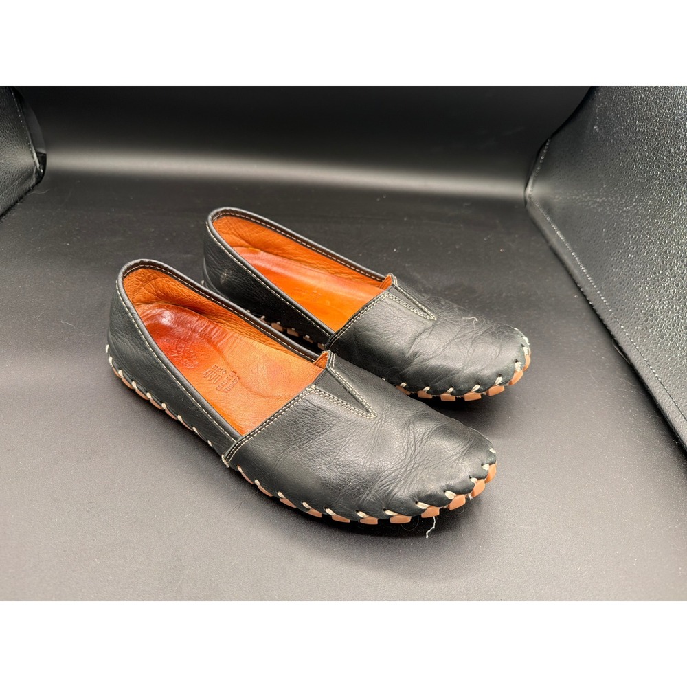 Spring Step Kathaleta Black Leather Whipstitch Slip On Flats Shoes Womens 40